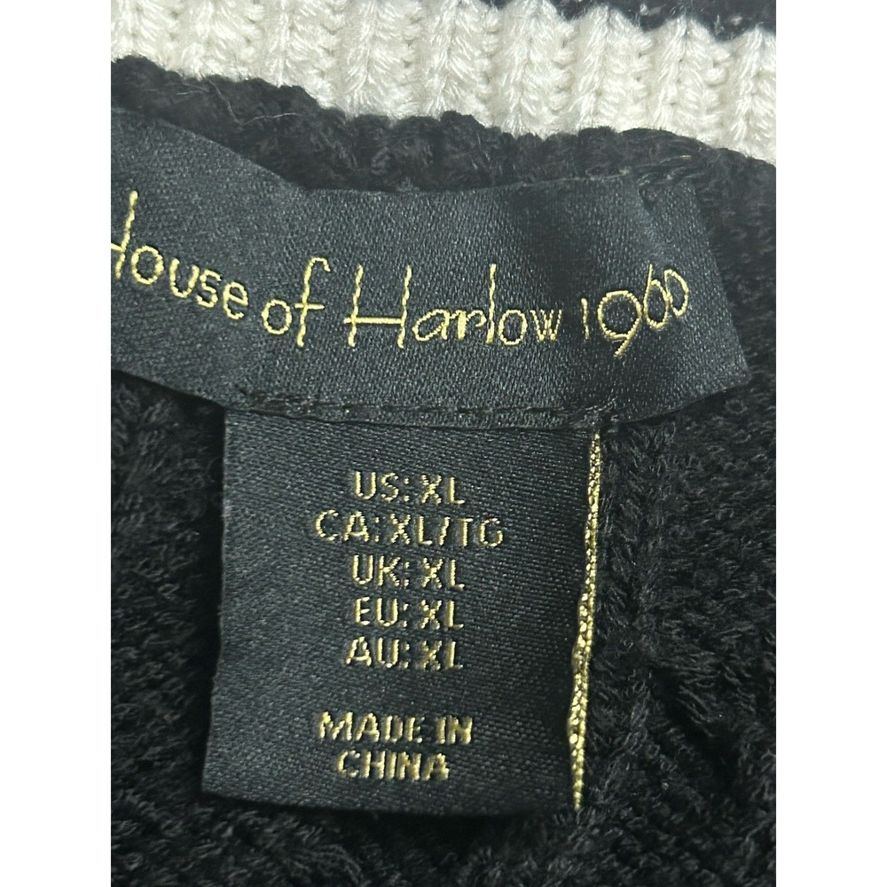 House of Harlow 1960 Black Varsity Cable Knit V-neck Cropped Sweater SZ XL - Picture 5 of 6